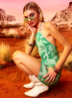 Abstract Tropical Halter Neck Mini Dress