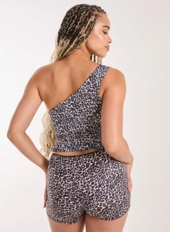 Aysemmetric Side Ruched Leopard Top