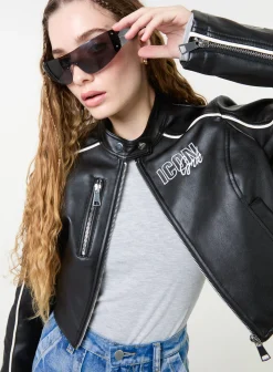 Badge Racer Cropped PU Jacket