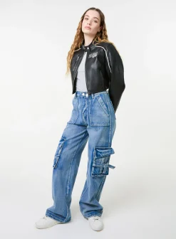Badge Racer Cropped PU Jacket