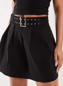 Belted Pleated Mini Skirt