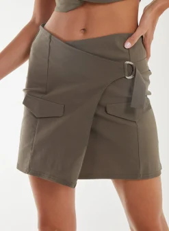 Bengaline Wrap D-Ring Mini Skirt