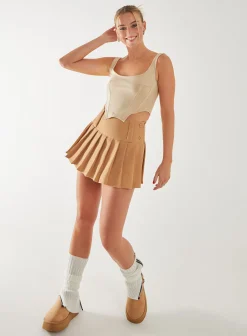 Button Front Pleated Skort