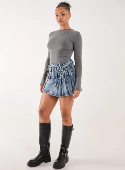 Cargo Pocket Pleated Denim Mini Skirt
