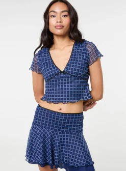 Check Cap Sleeve Crop Top