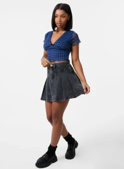 Check Cap Sleeve Crop Top