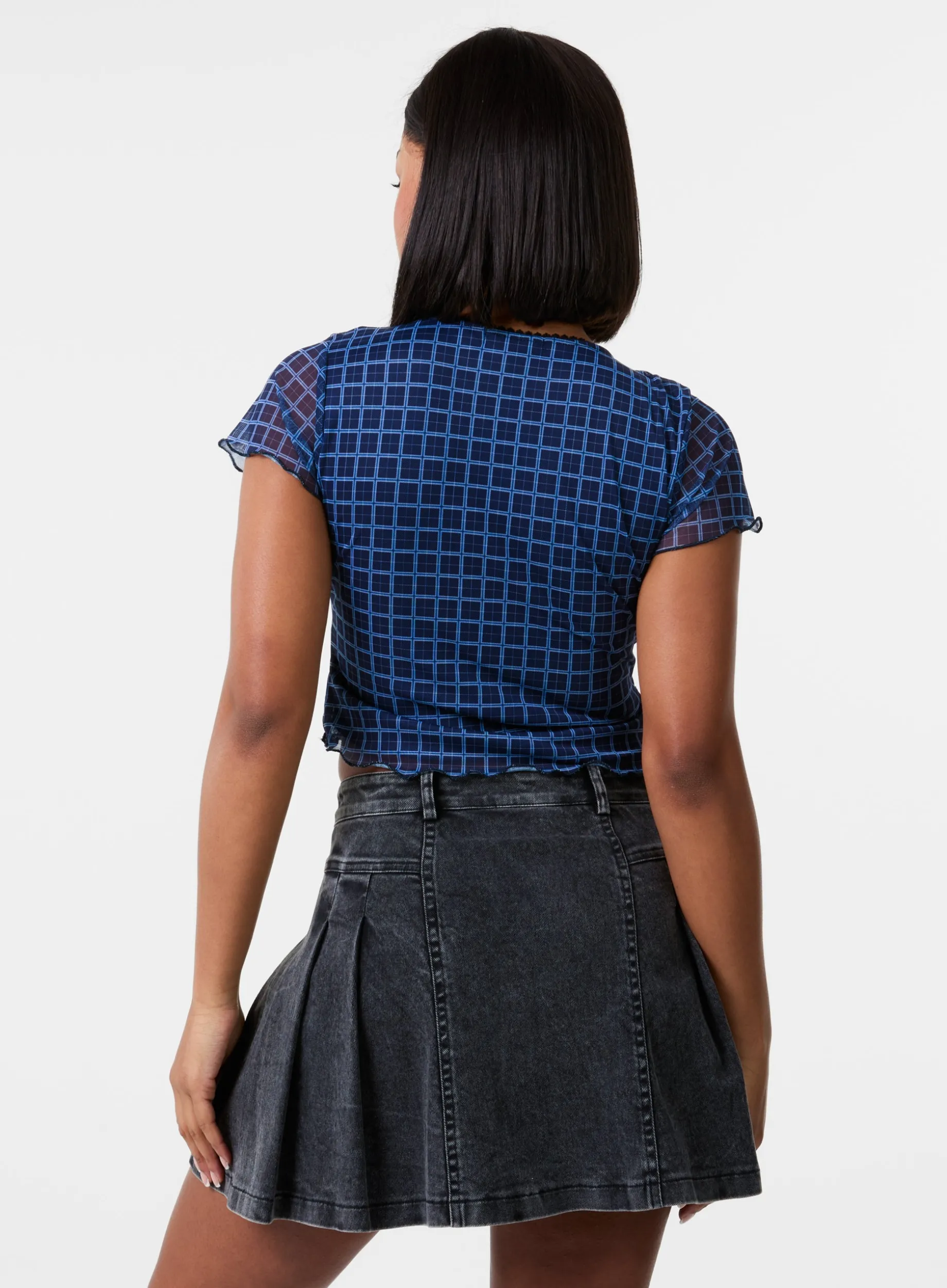 Check Cap Sleeve Crop Top