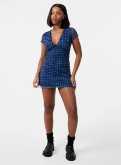 Check Cap Sleeve Mini Dress