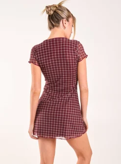 Check Cap Sleeve Mini Dress
