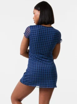 Check Cap Sleeve Mini Dress