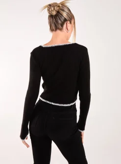 Contrast Stitch Long Sleeve Knit Top