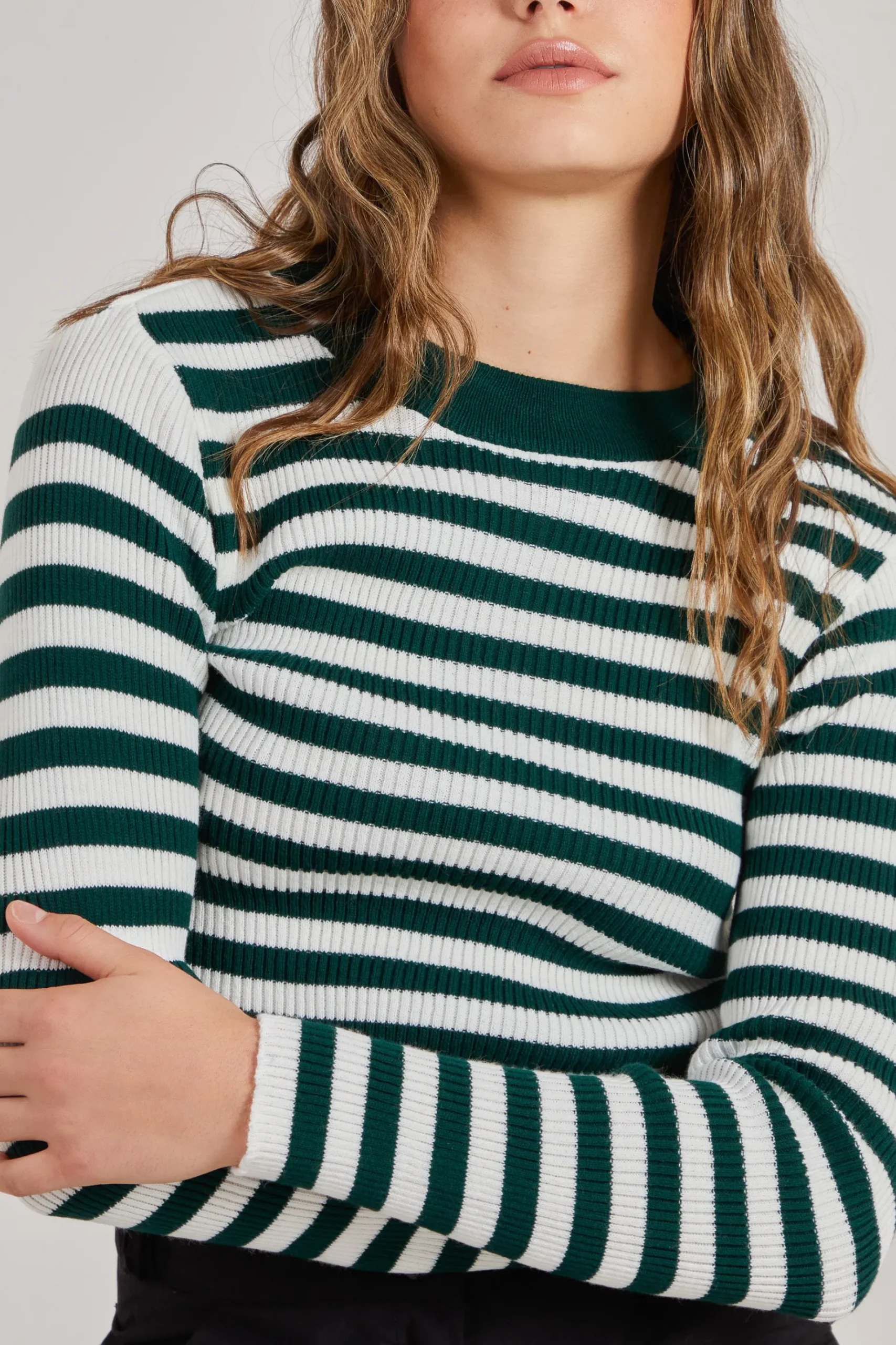 Cropped Striped Knit Jumper