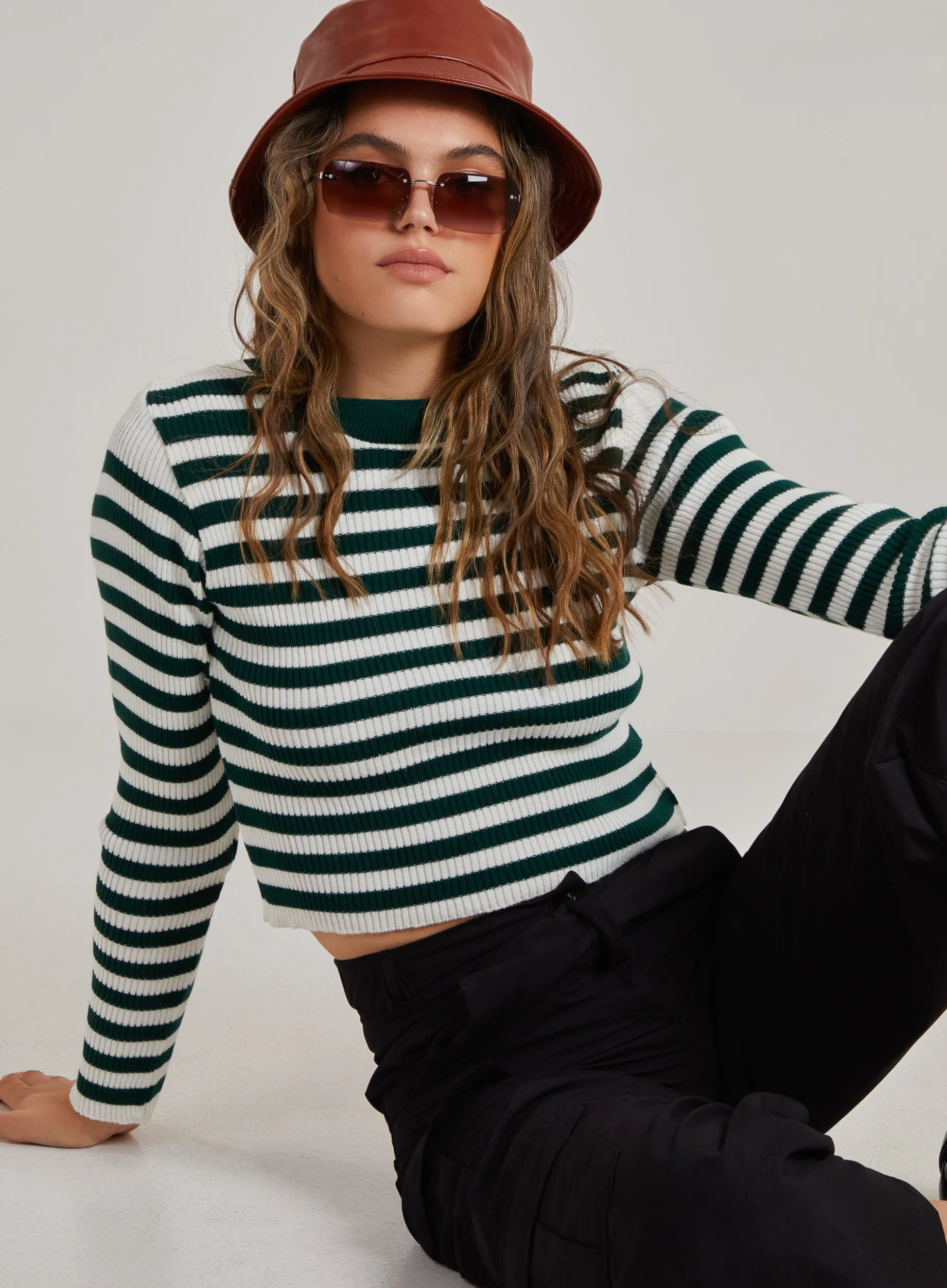 Cropped Striped Knit Jumper
