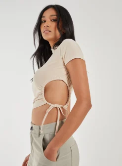 Cut Out Tide Side High Neck Crop Top