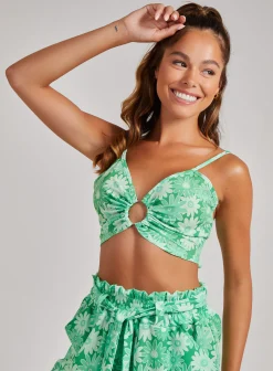 Daisy Print Tie Back Crop Top