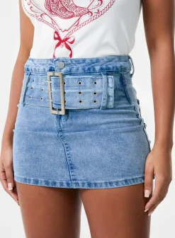Denim Belted Mini Skirt