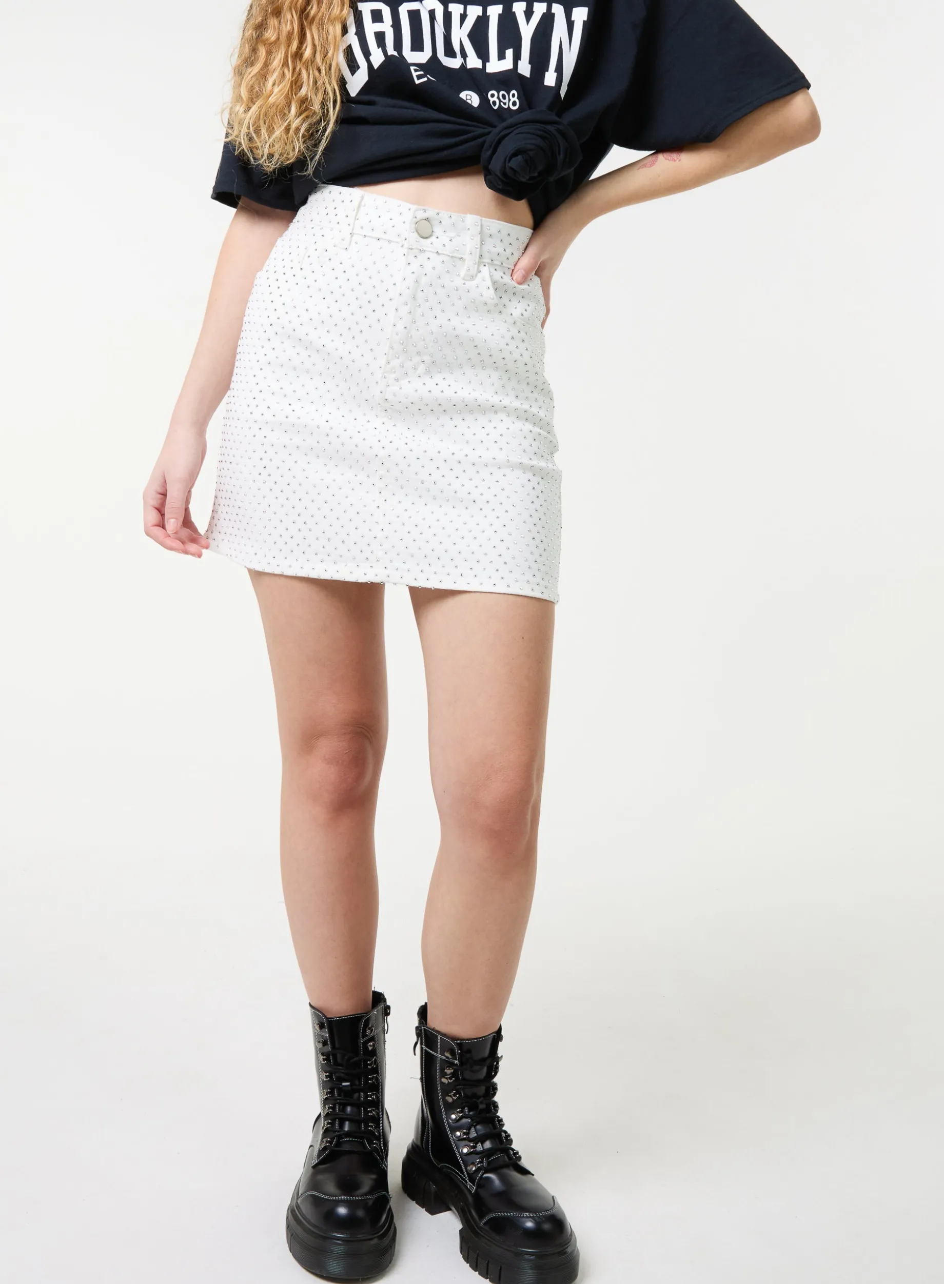 Denim Diamante Mini Skirt