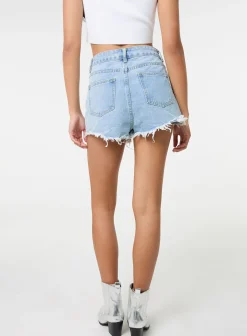Denim Embellished Distressed Shorts
