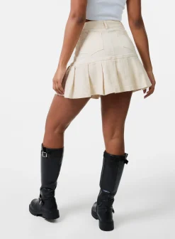 Denim Pleat Mini Skirt
