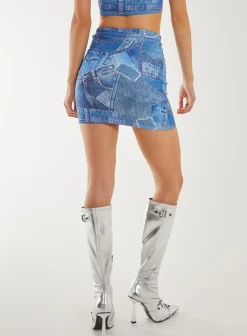 Denim Print Mini Skirt