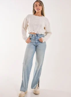 Distressed Cropped Knit Jumper