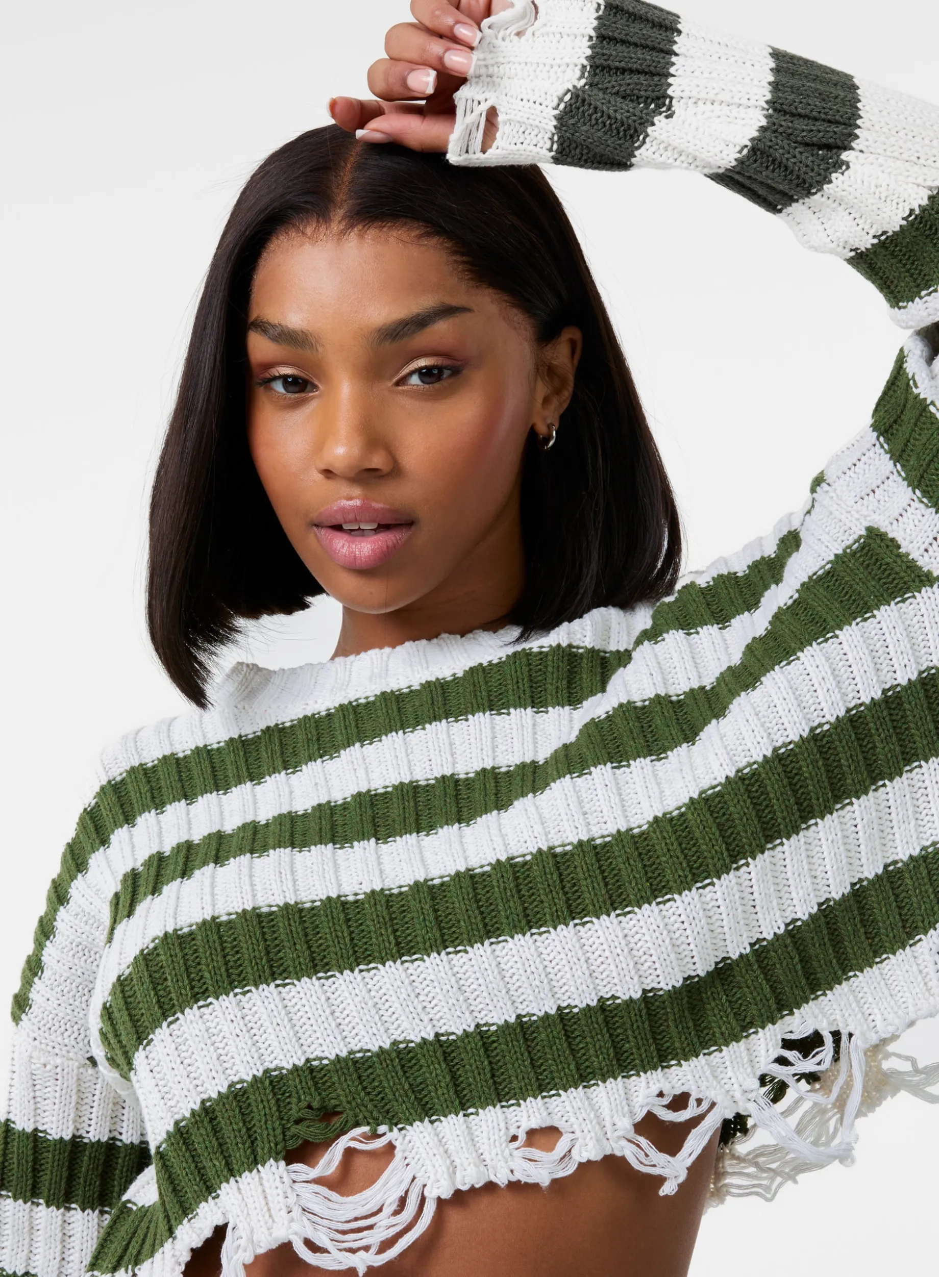 Distressed Striped Crop Knit Jumper