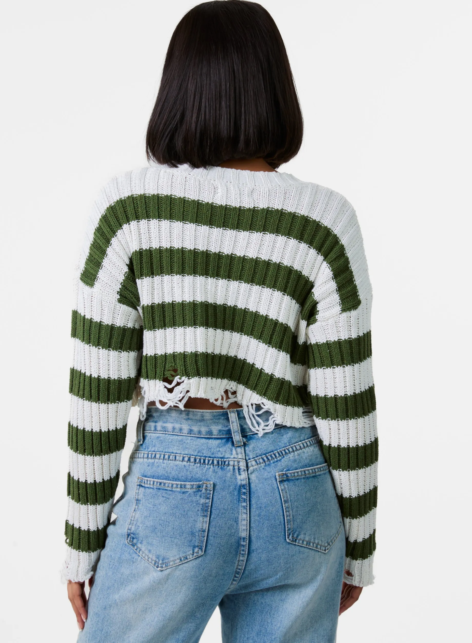 Distressed Striped Crop Knit Jumper