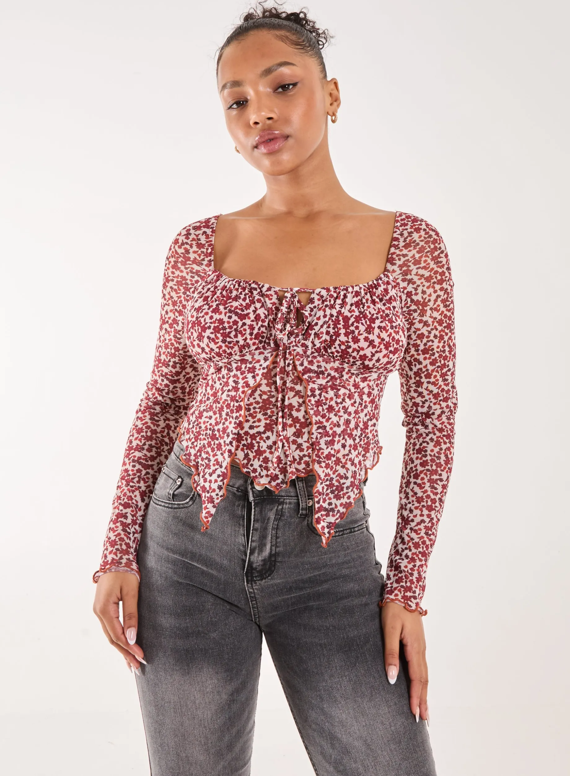 Ditsy Floral Print Long Sleeve Butterfly