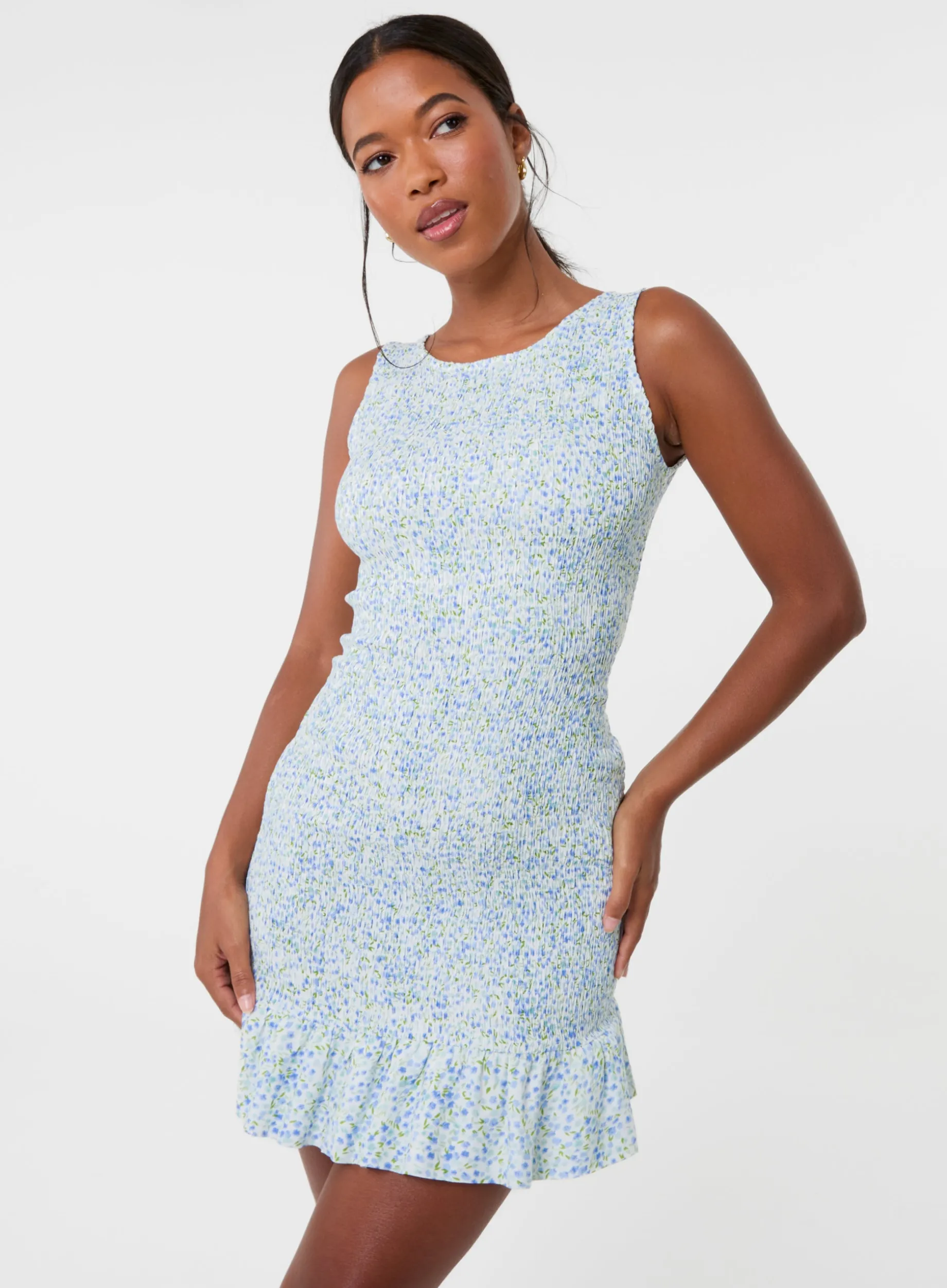 Ditsy Shirred Broderie Mini Dress