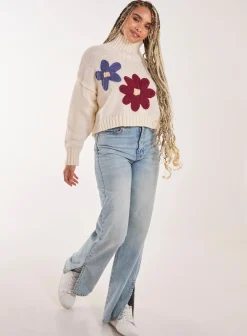 Embroiderie Flower High Neck Jumper