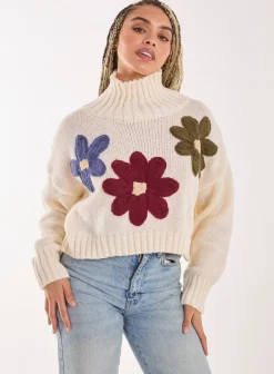 Embroiderie Flower High Neck Jumper
