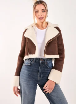 Faux Shearling Collar Cropped Jacket