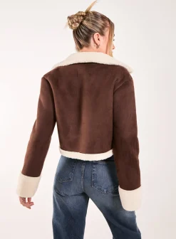 Faux Shearling Collar Cropped Jacket