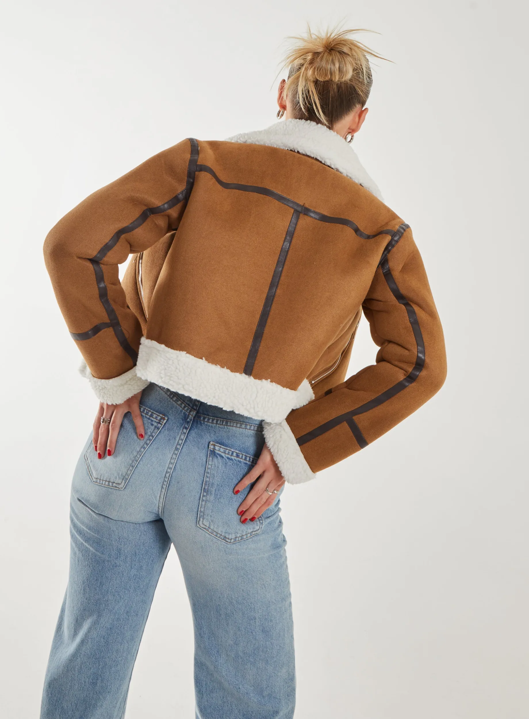 Faux Shearling Collar Zip Jacket