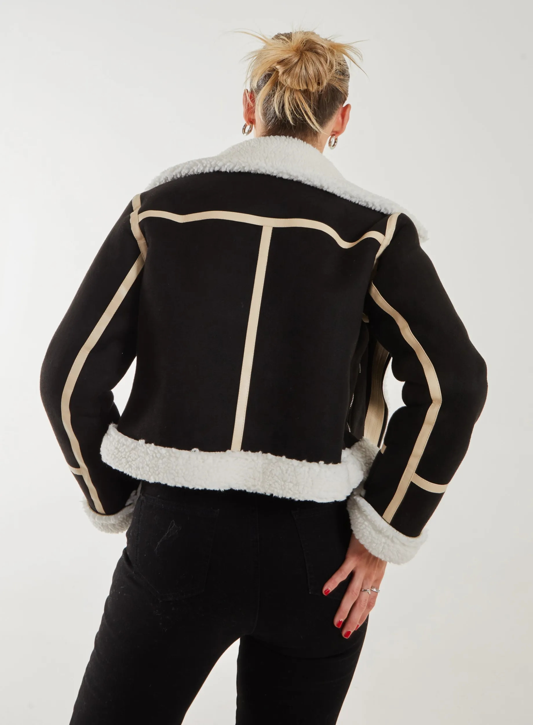 Faux Shearling Collar Zip Jacket