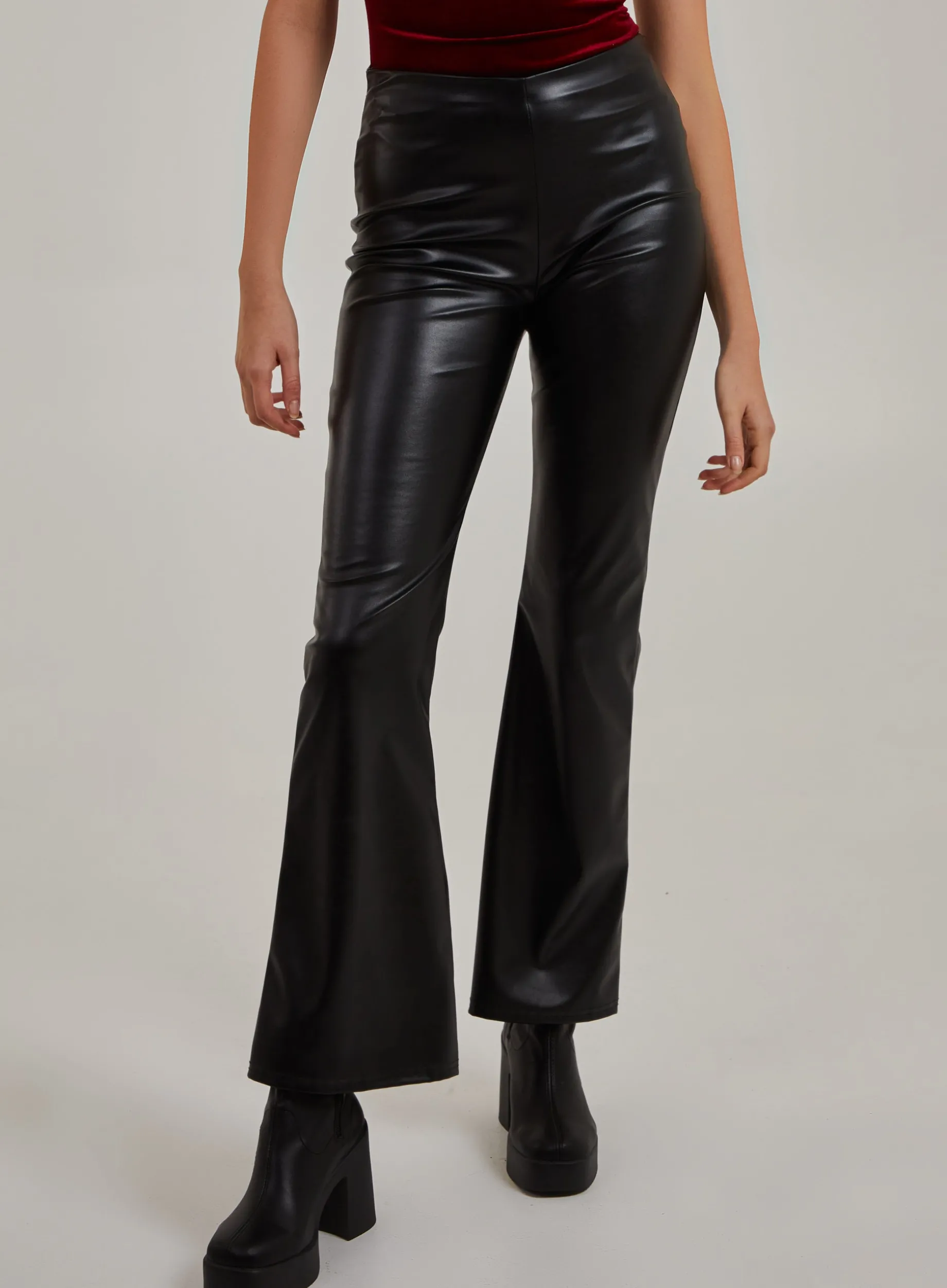 Flare Leather Look Trousers