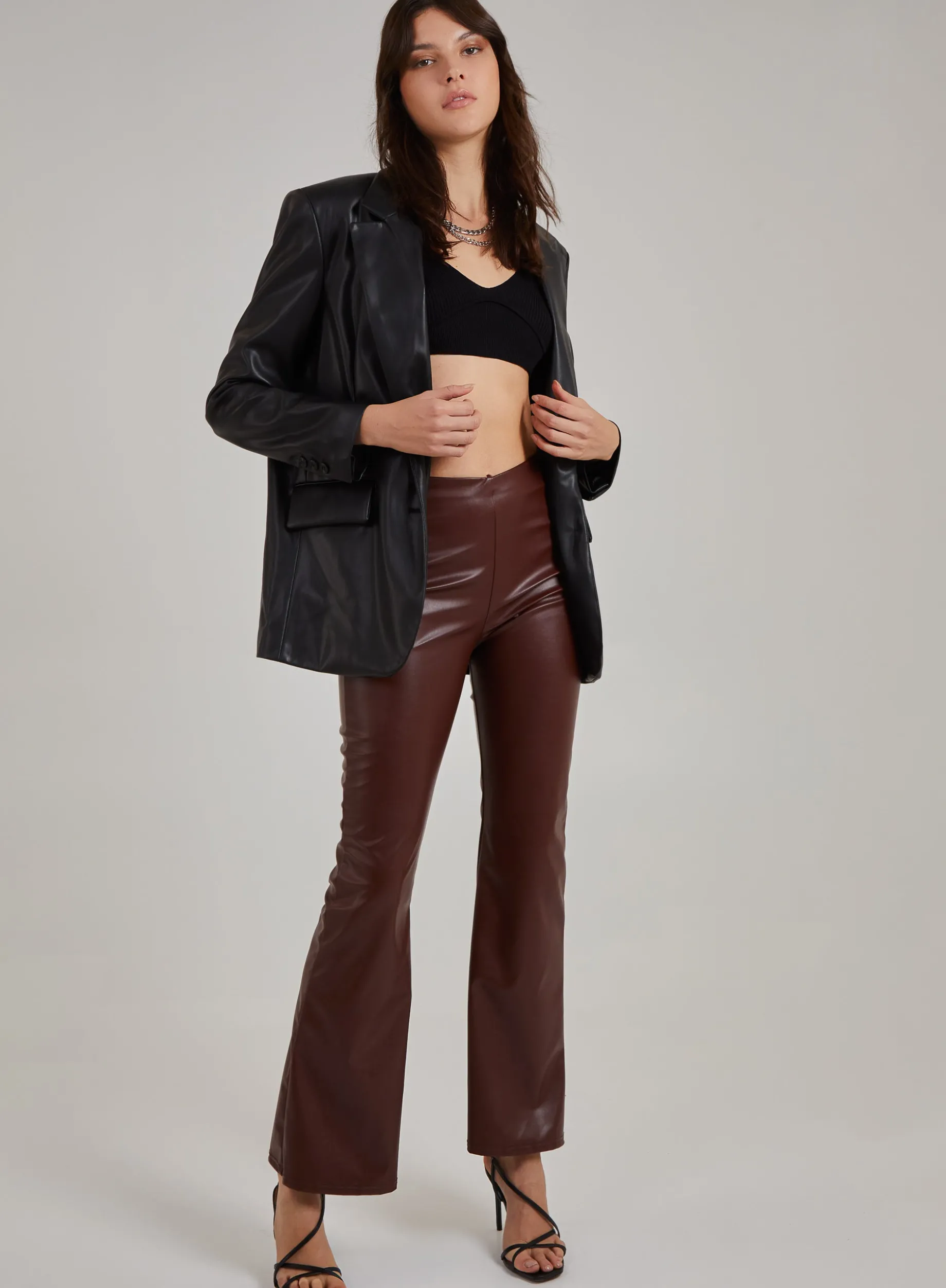 Flare Leather Look Trousers