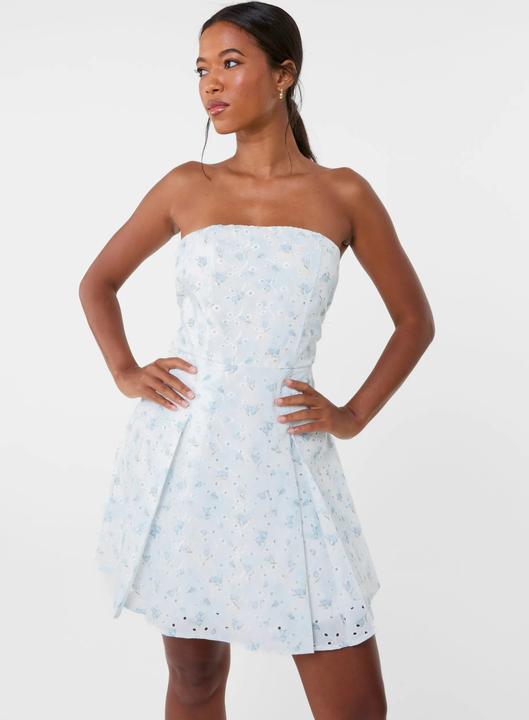 Floral Bandeau Pleat Front Skirt Dress