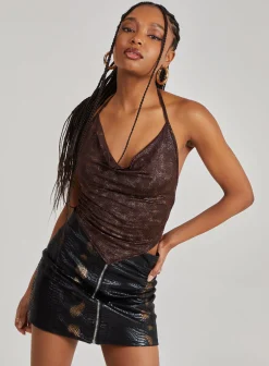 Foil Cowl Neck Handkerchief Top