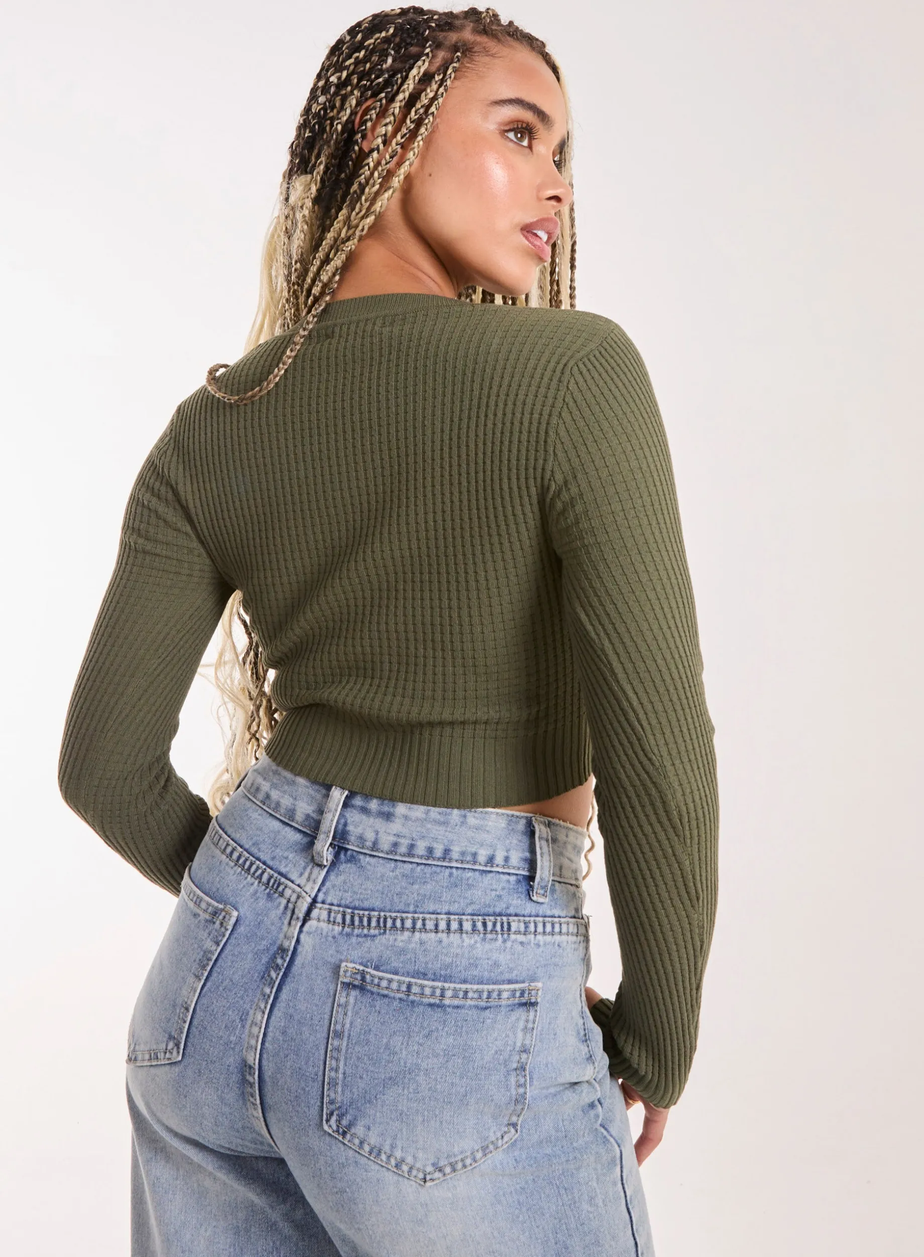 Heart Embellishment Rib Knit Top