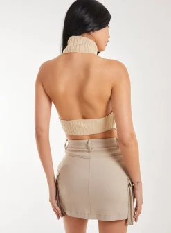 High Neck Chunky Knit Halter Top