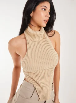 High Neck Chunky Knit Halter Top