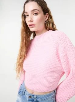 High Neck Knitted Crop Jumper