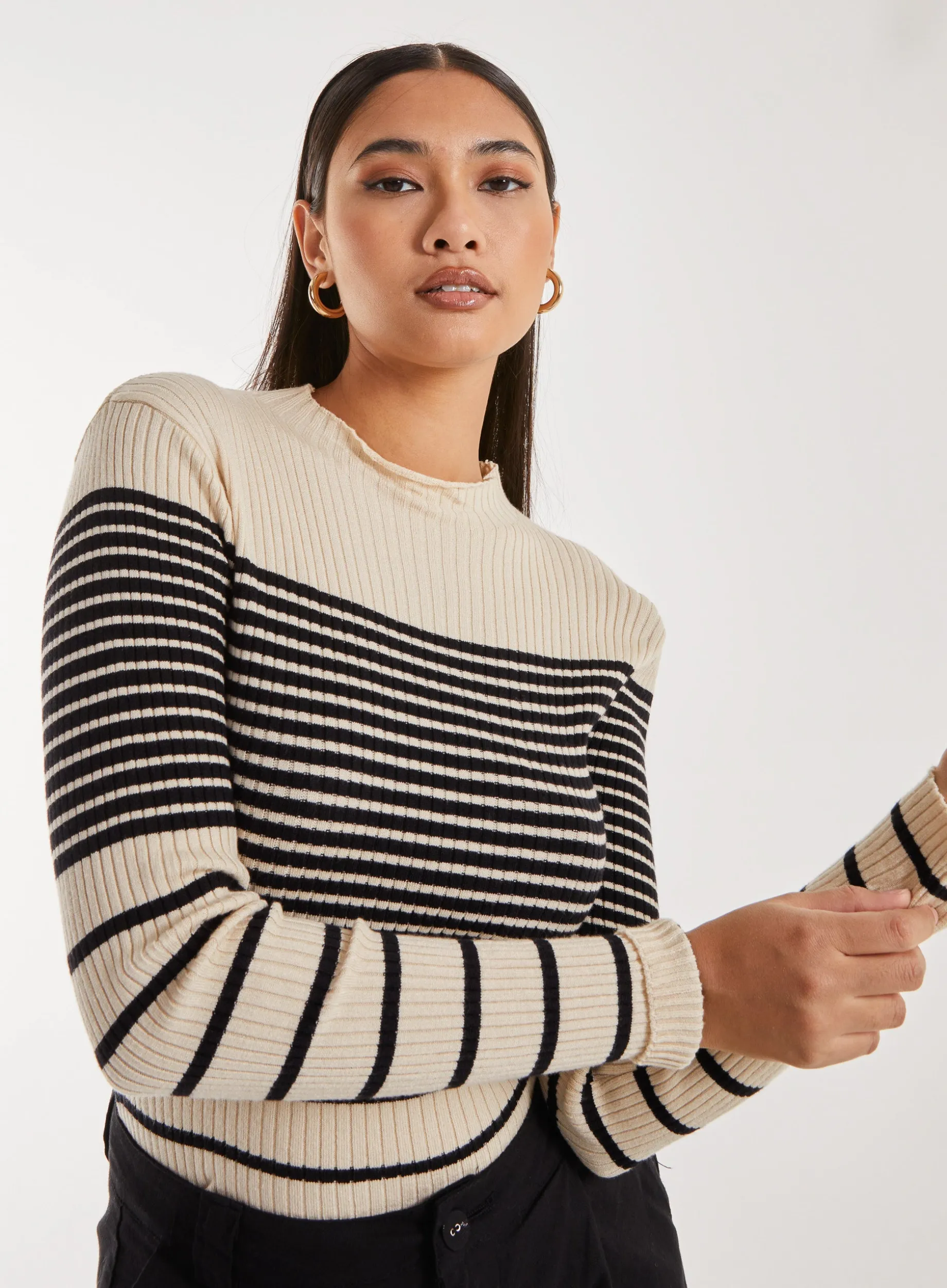 High Neck Mixed Stripe Jumper