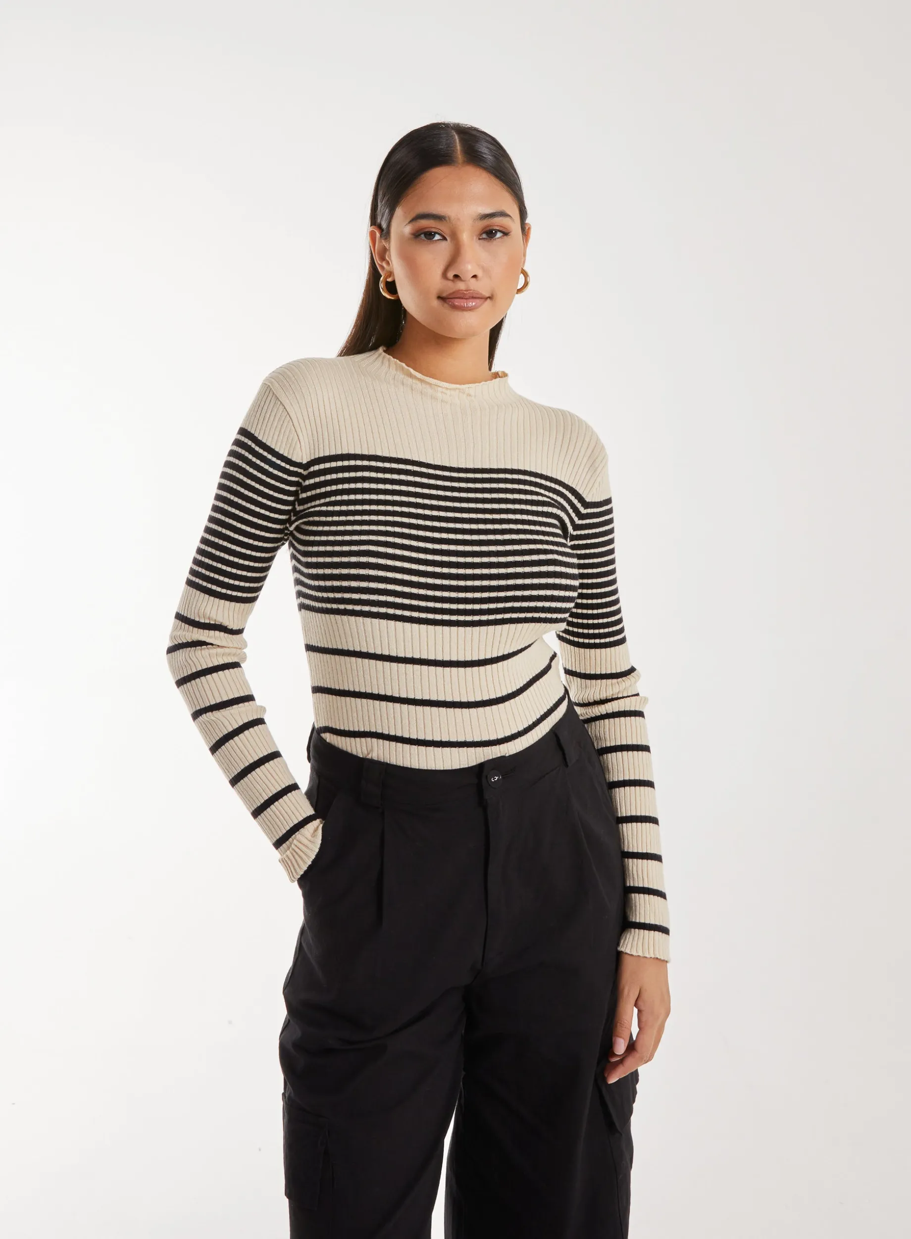 High Neck Mixed Stripe Jumper