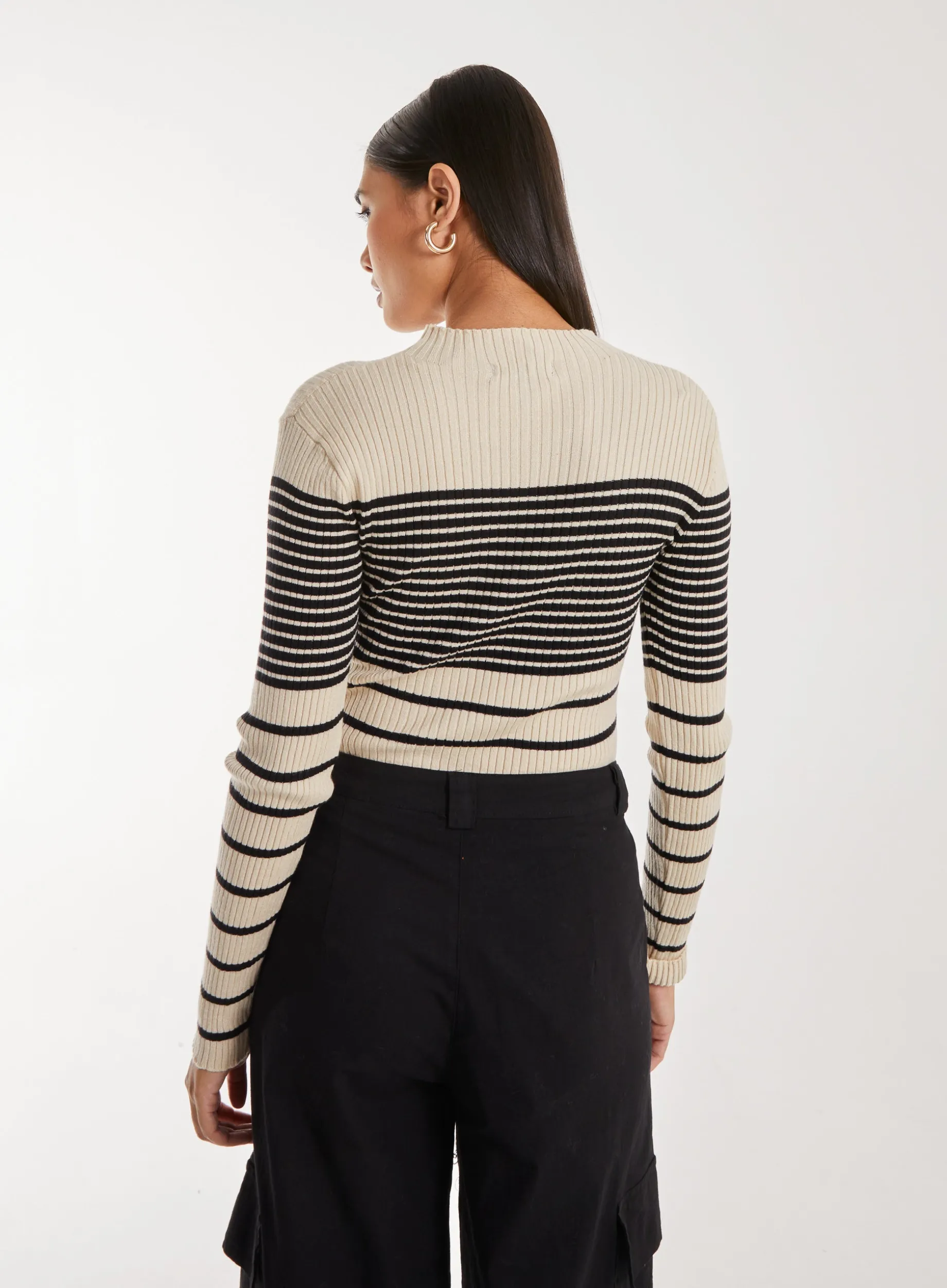 High Neck Mixed Stripe Jumper