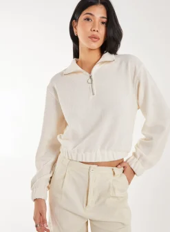 High Neck Zip Up Cropped Sweatshirt