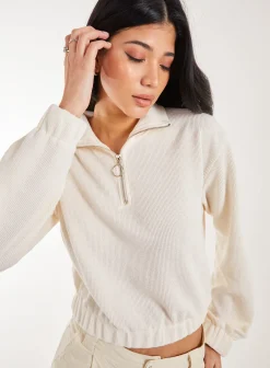 High Neck Zip Up Cropped Sweatshirt