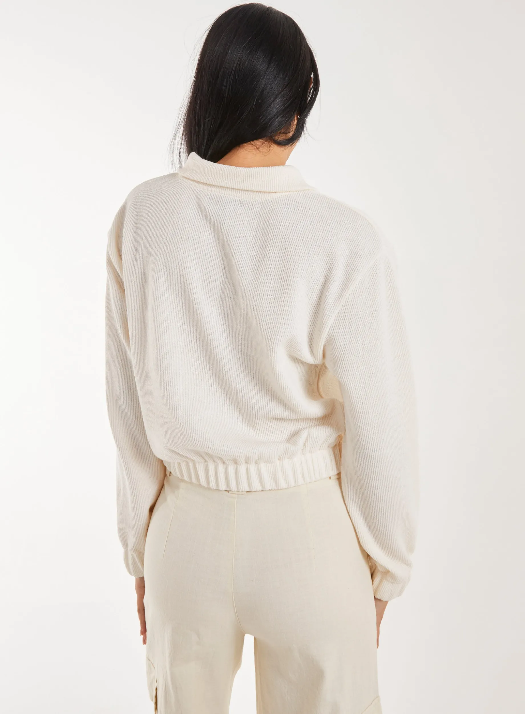 High Neck Zip Up Cropped Sweatshirt
