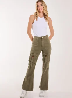 High Waist Utility Pocket Flare Jeans